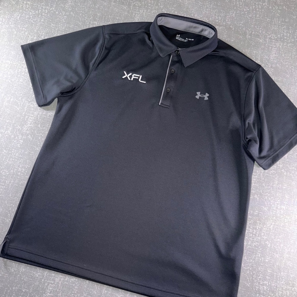 Under Armour XFL‎ Polo Shirt Mens XL Black Loose Short Sleeve Athletic Football
